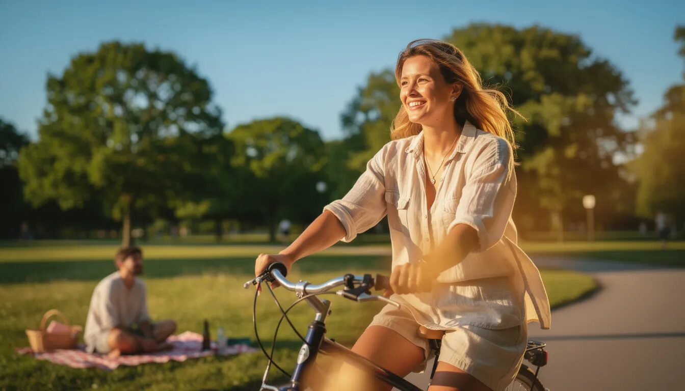 A person is enjoying an outdoor leisure activity under the bright sunshine, possibly relaxing or engaging in a favorite pastime. The scene conveys a sense of joy and tranquility, reminiscent of the excitement found in casino games like online slots, where players seek to win big with strategies and bonus features.