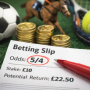 5-4 odds betting slip on background of sporting images