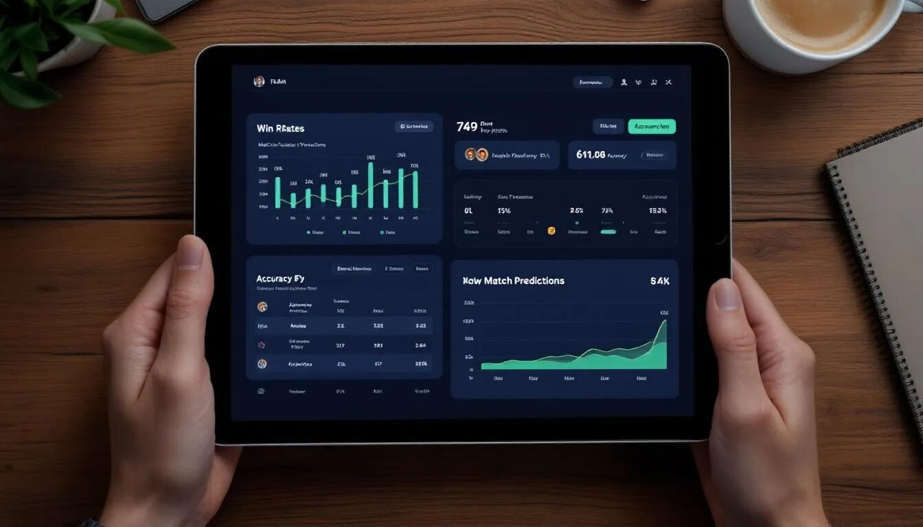 The image shows a tablet displaying various football statistics and charts that highlight the performance metrics of tipsters. It emphasizes key data related to free football betting tips and the success rates of the best football tipsters, providing valuable insights for punters looking to enhance their football betting strategies.