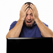 Lost bet man frustrated laptop