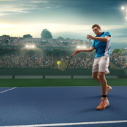 Tennis player hitting shot
