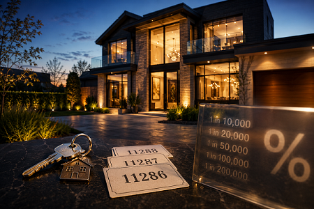 luxury house, keys and percentages