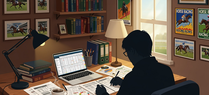 man studying horse racing form