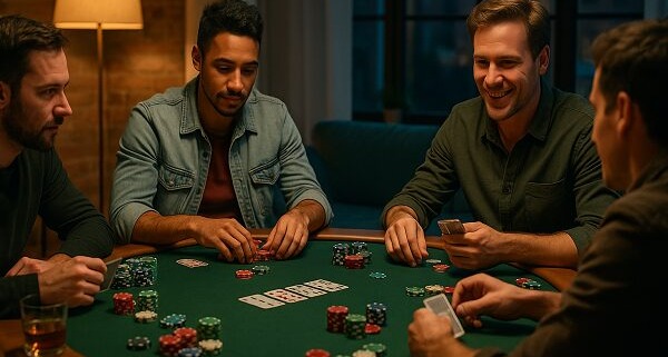 players sat around poker table