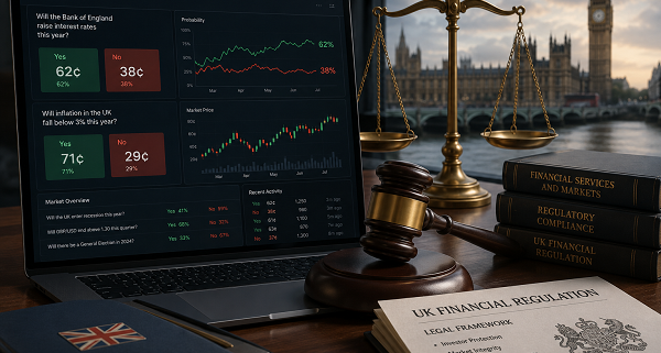legal ornaments on desk in UK with trading screen
