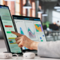 woman trading on screens